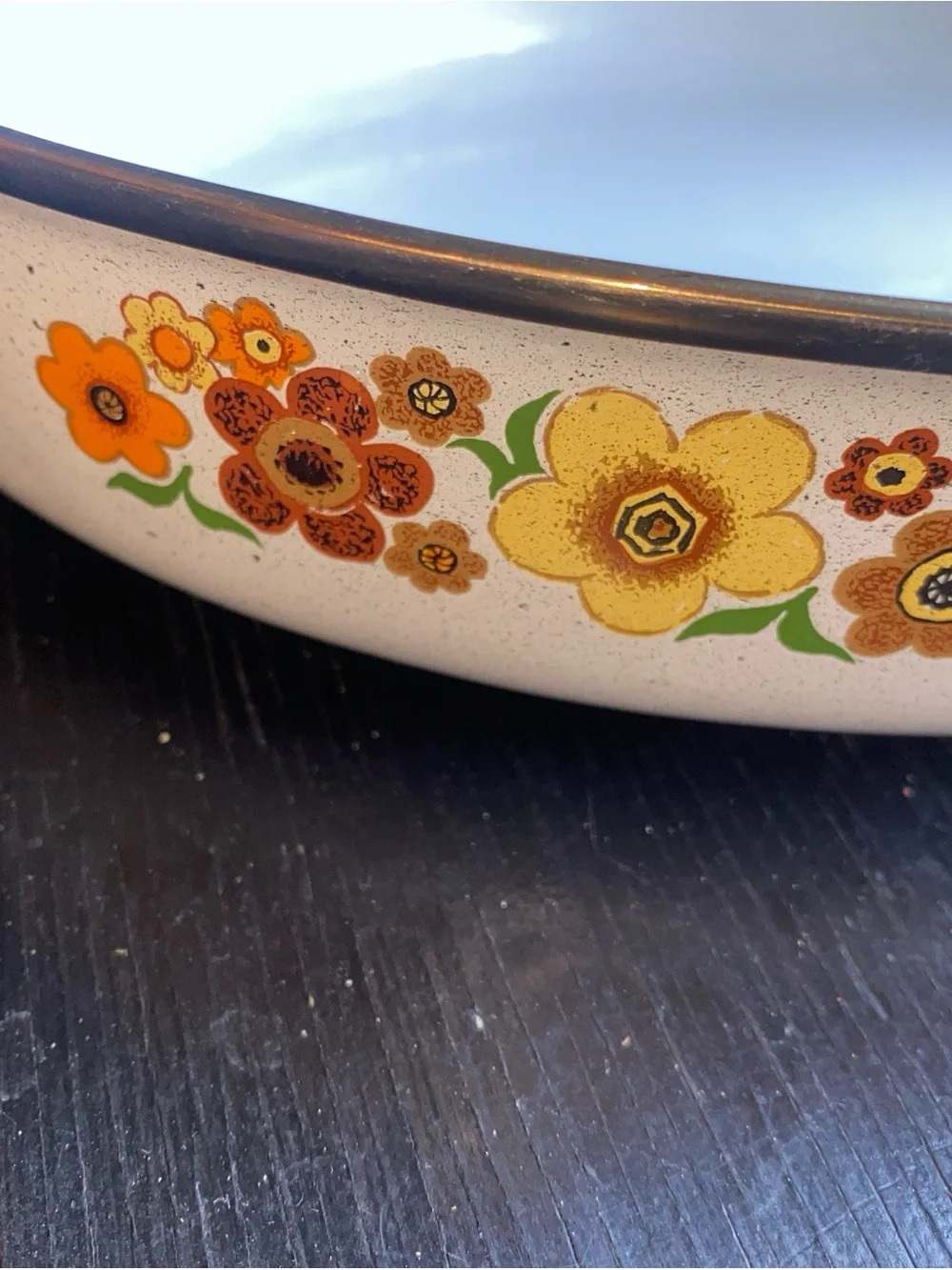 Vintage Floral Ceramic Serving Bowl - White with Orange & Yellow Flowers